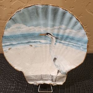 ONE OF A KIND HANDMADE Seashell with Heron Design
